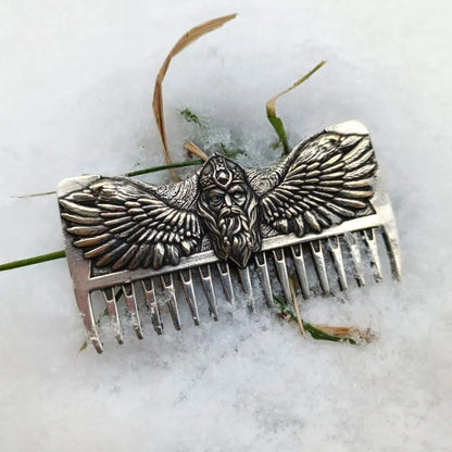 Odin with ravens Viking beard comb from silver   