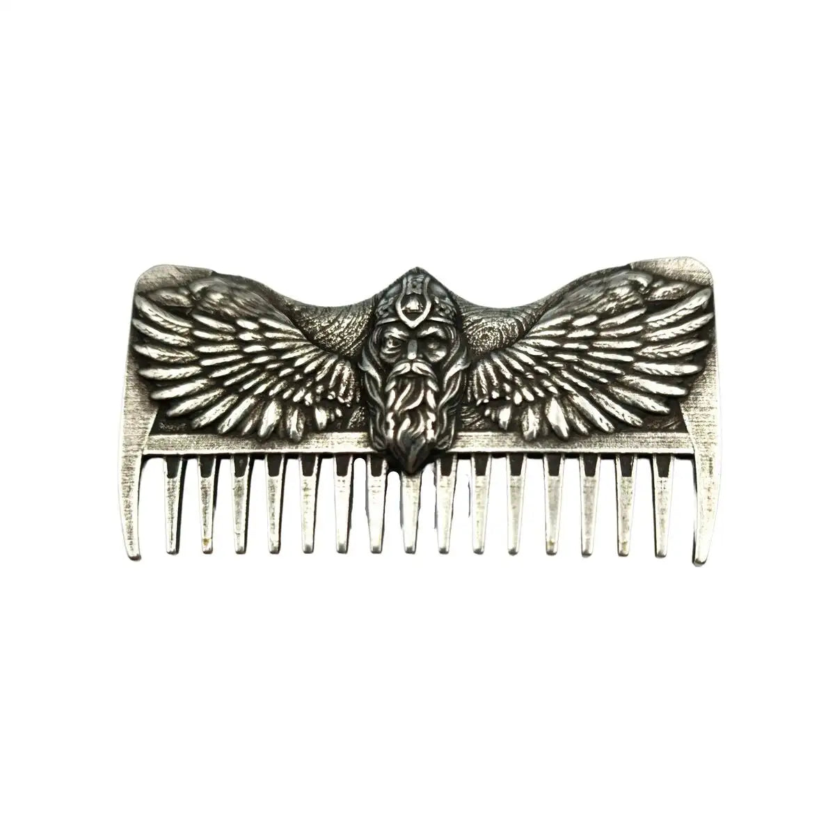 Odin with ravens beard Viking comb Silver plated bronze