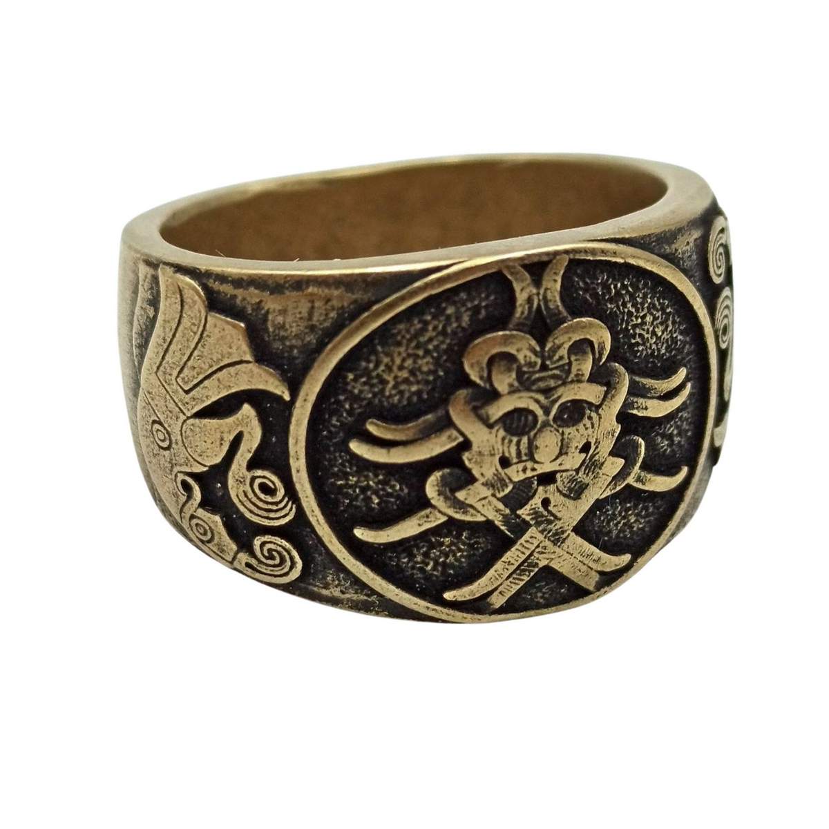Mask of Odin norse ring 6 US Bronze with patina