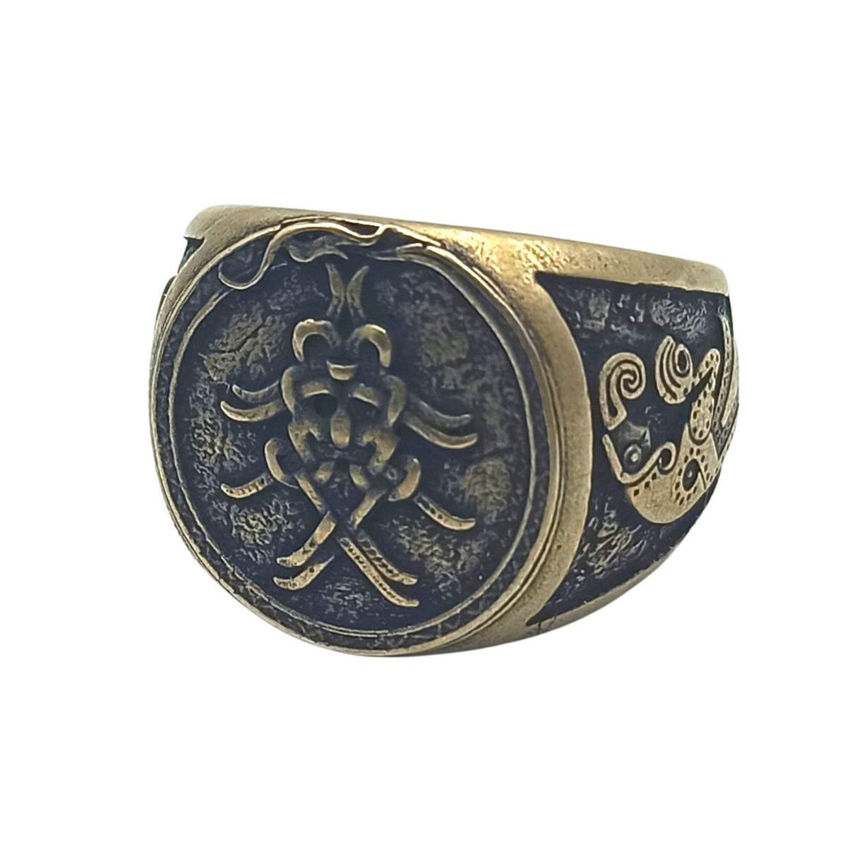 Mask of Odin Signet ring 6 US Bronze with patina