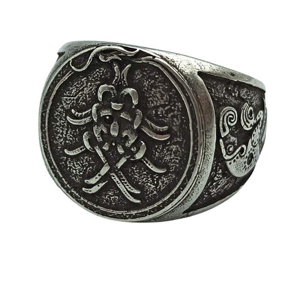Mask of Odin Signet bronze ring 6 US Silver plating 