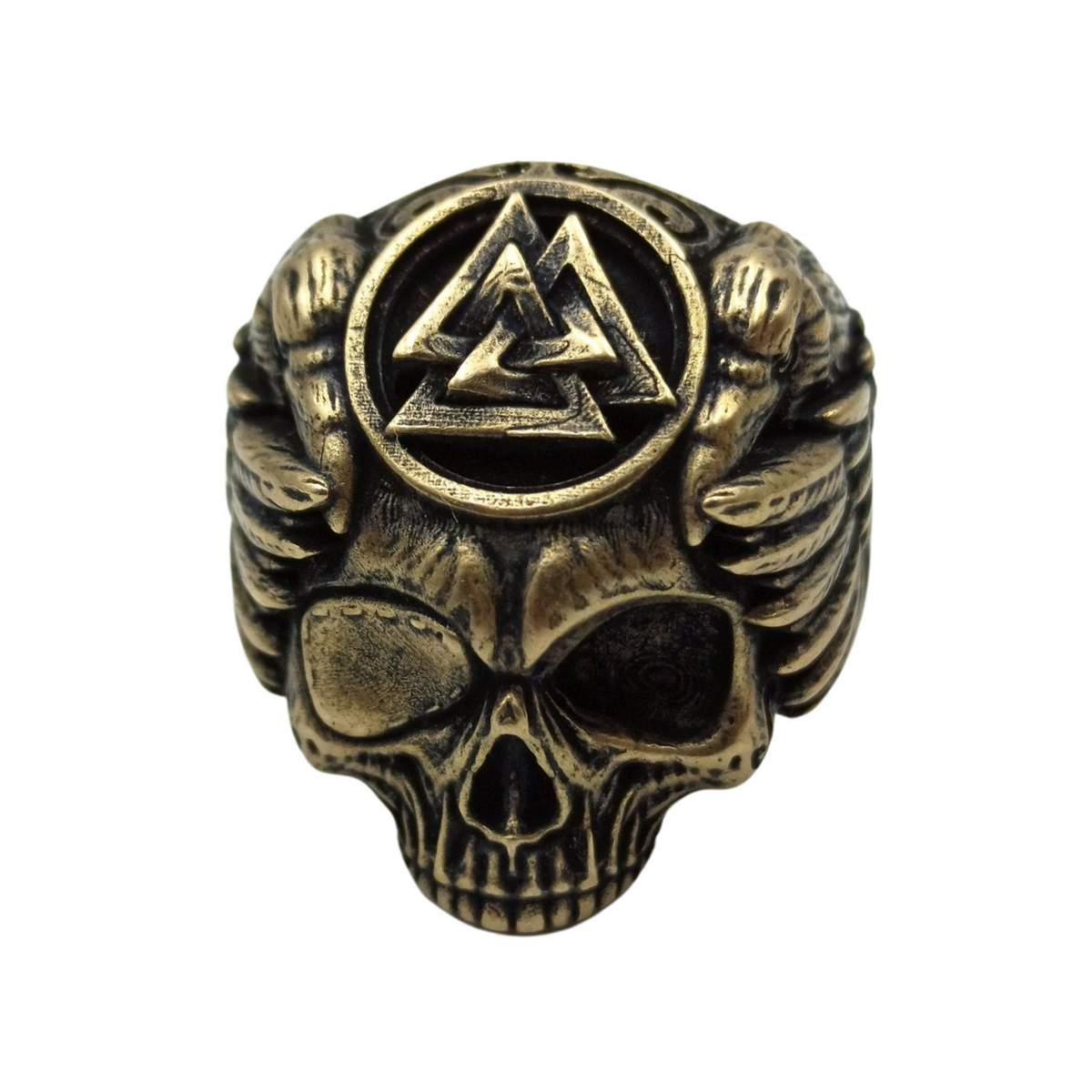 Odin skull ring 6 US Bronze with patina