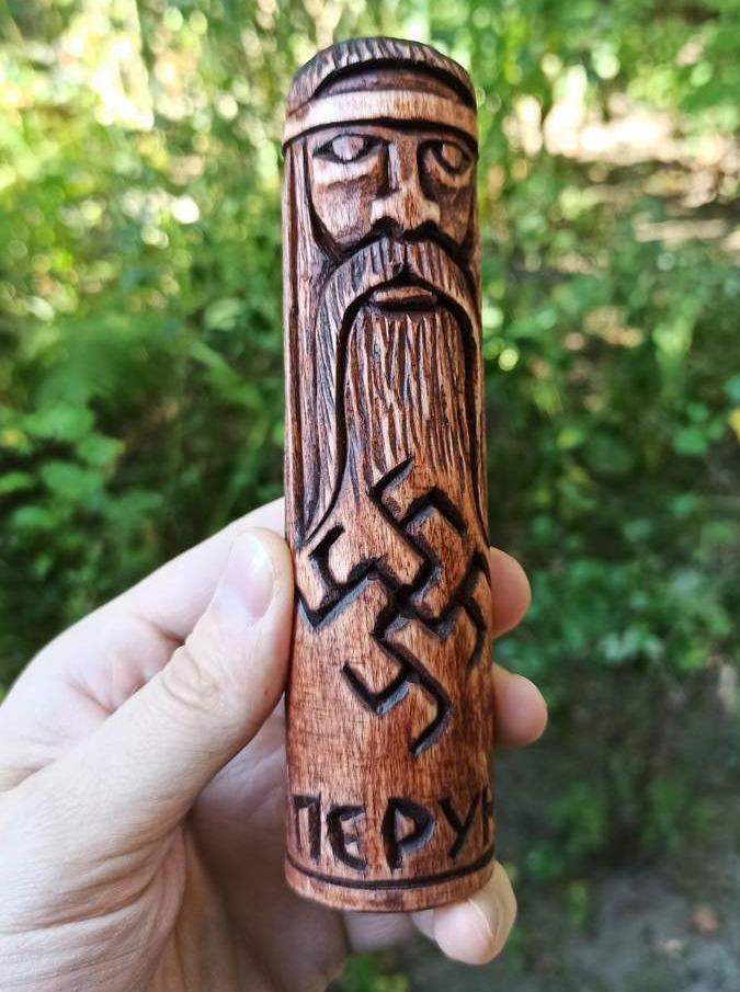 Perun Slavic god wooden statue