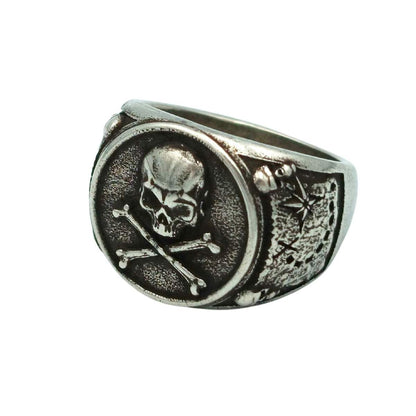 Pirate skull signet bronze ring 6 US Silver plating 