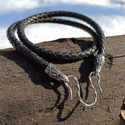 Huginn and Muninn leather necklace with silver plated clasps 45 cm | 17 inch 8 mm | 3/10 inch 