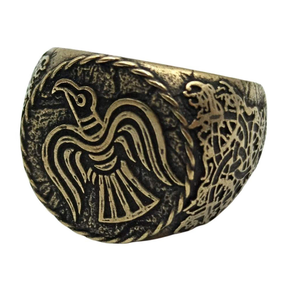 Raven banner ring 6 US Bronze with patina