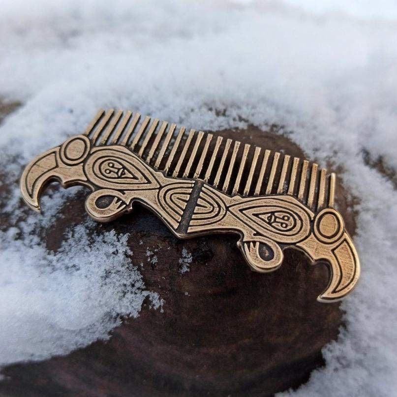 Viking raven beard bronze comb   