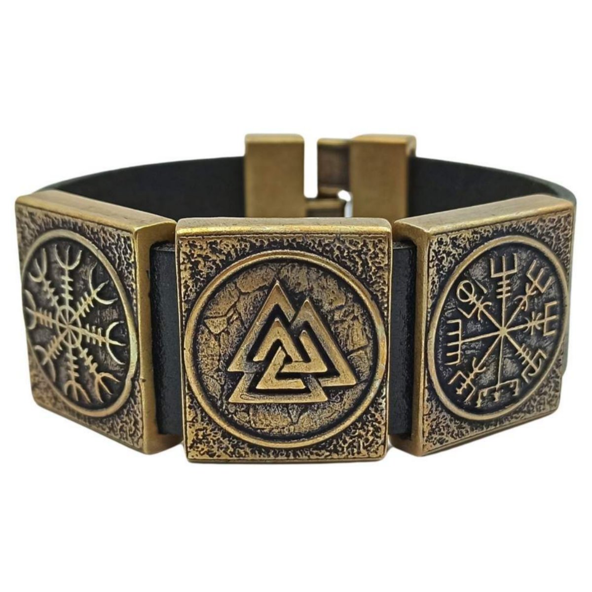 Viking rune leather bracelet 16 cm | 6.3 inch Bronze with patina