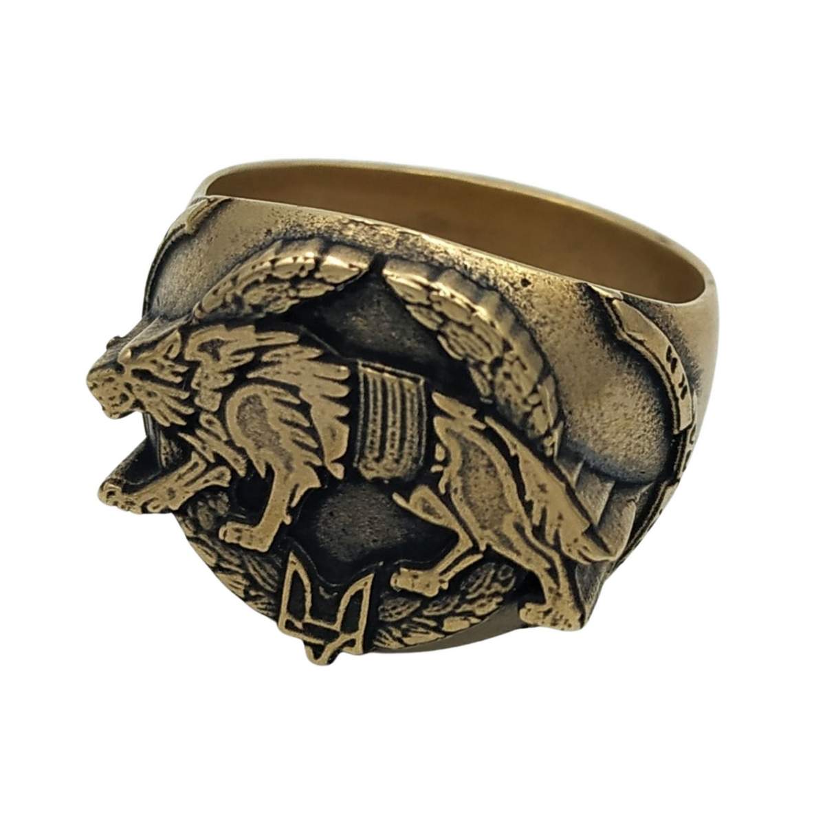 Ukrainian army wolf signet ring 6 US Bronze with patina