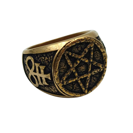 Satanic pentagram ring 6 US Bronze with patina