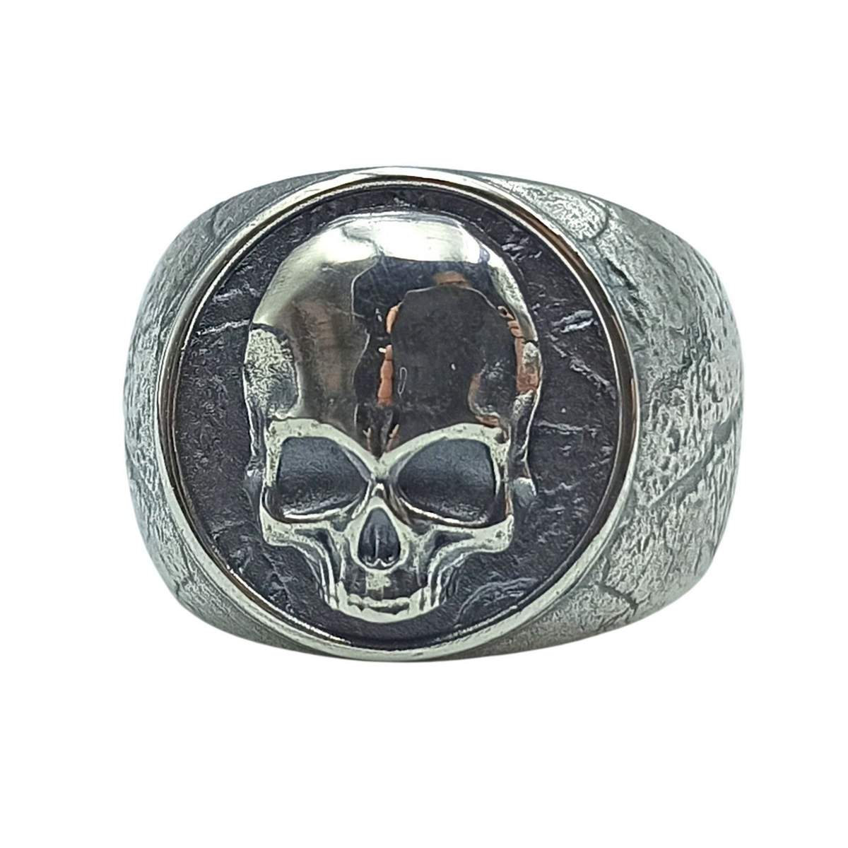 Human skull silver signet ring   
