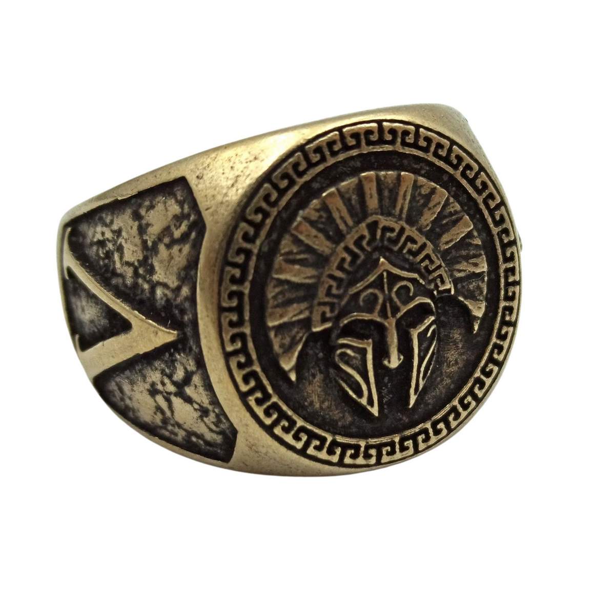 Spartan warrior helmet ring 6 US Bronze with patina