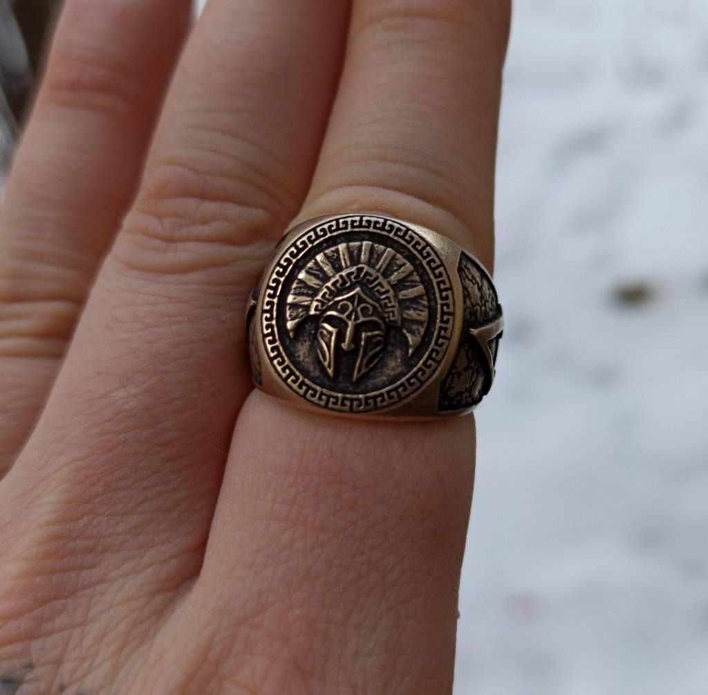 Spartan warrior helmet bronze ring   