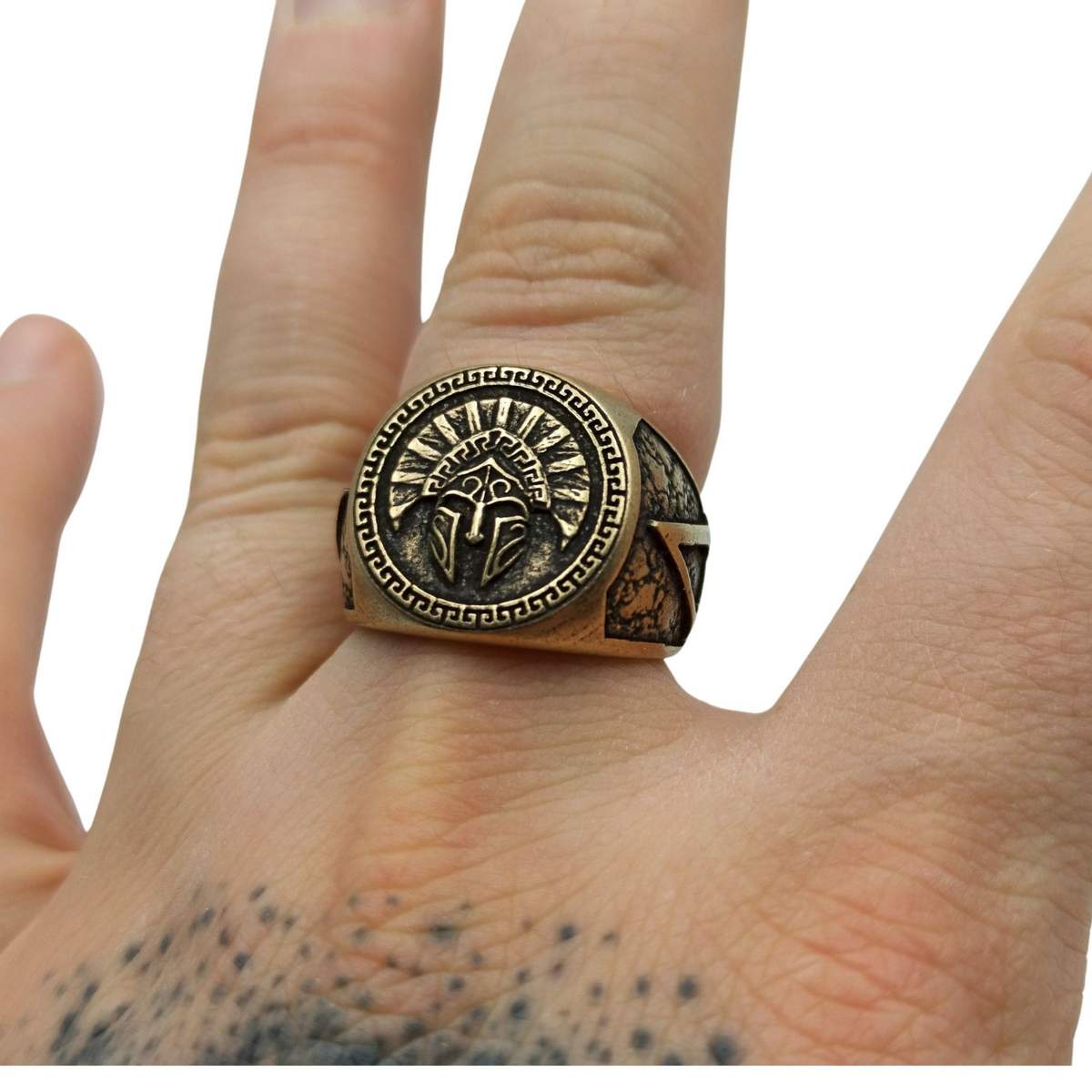 Spartan warrior helmet bronze ring   