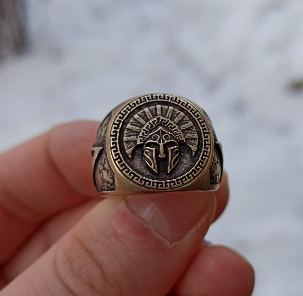 Spartan warrior helmet bronze ring   