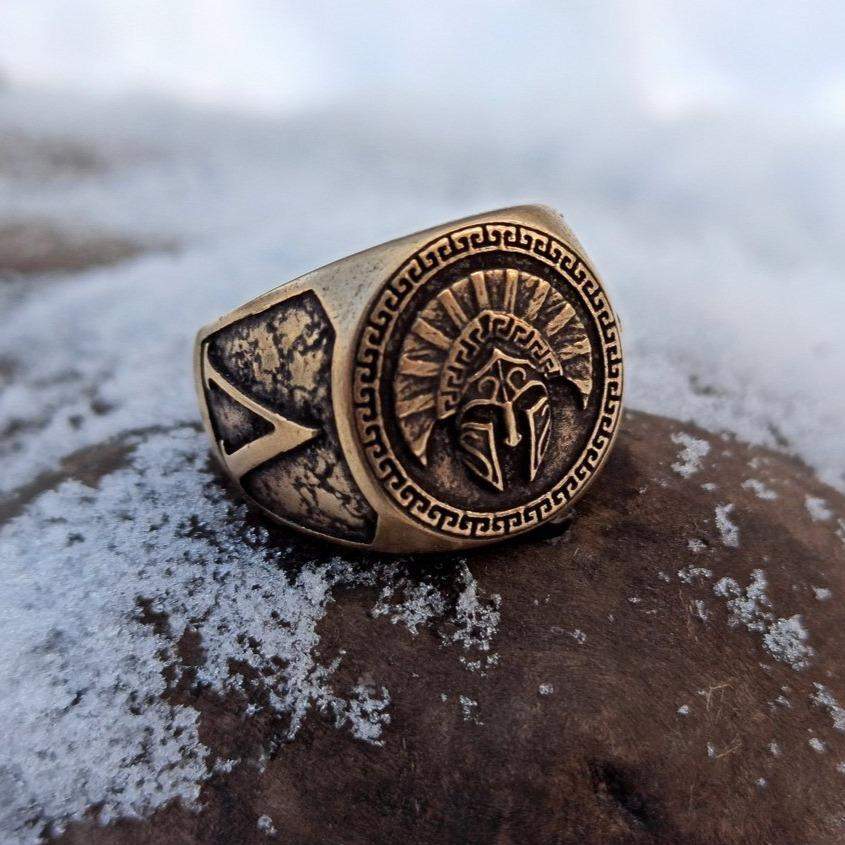 Spartan warrior helmet bronze ring   