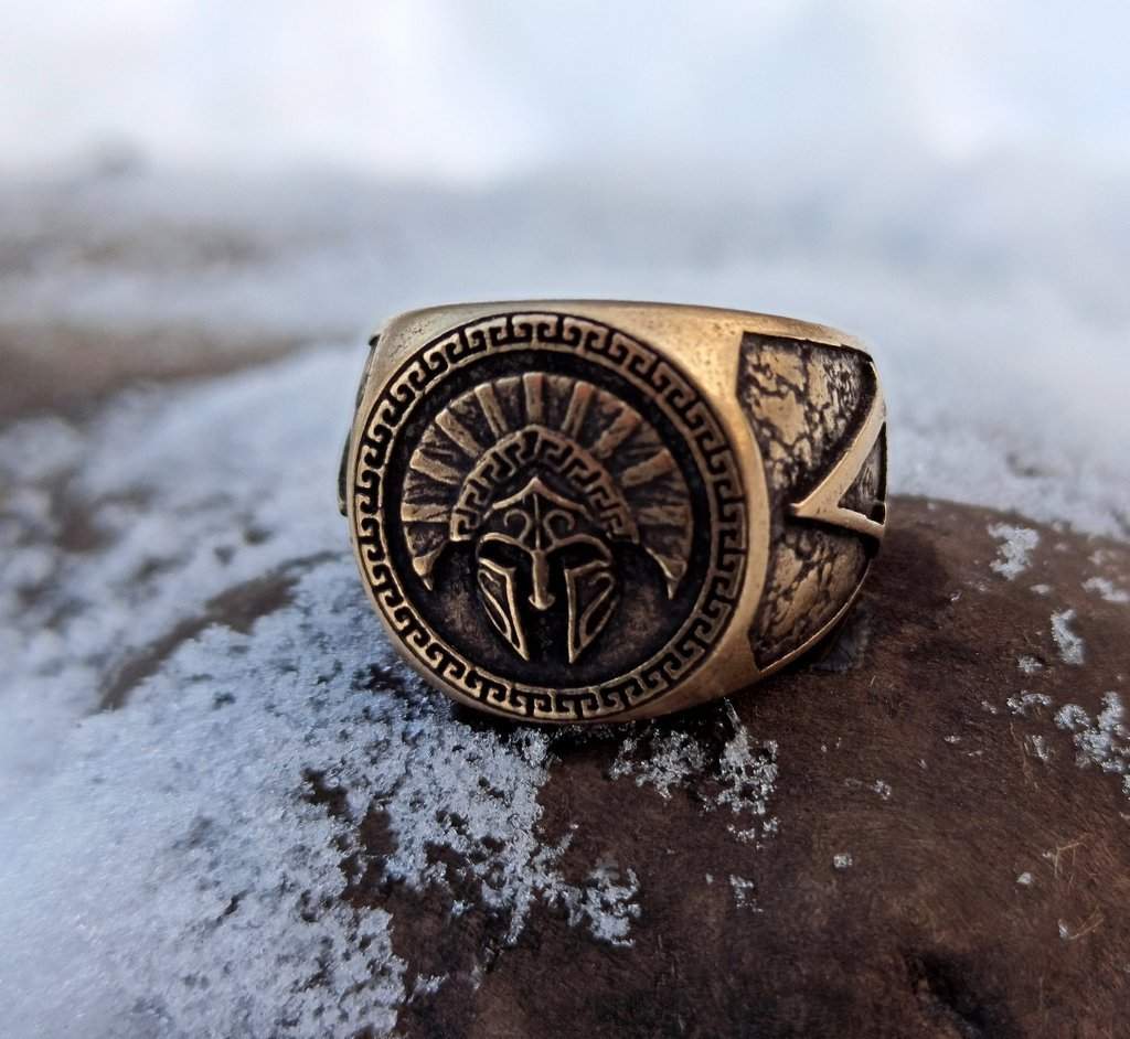 Spartan warrior helmet bronze ring   