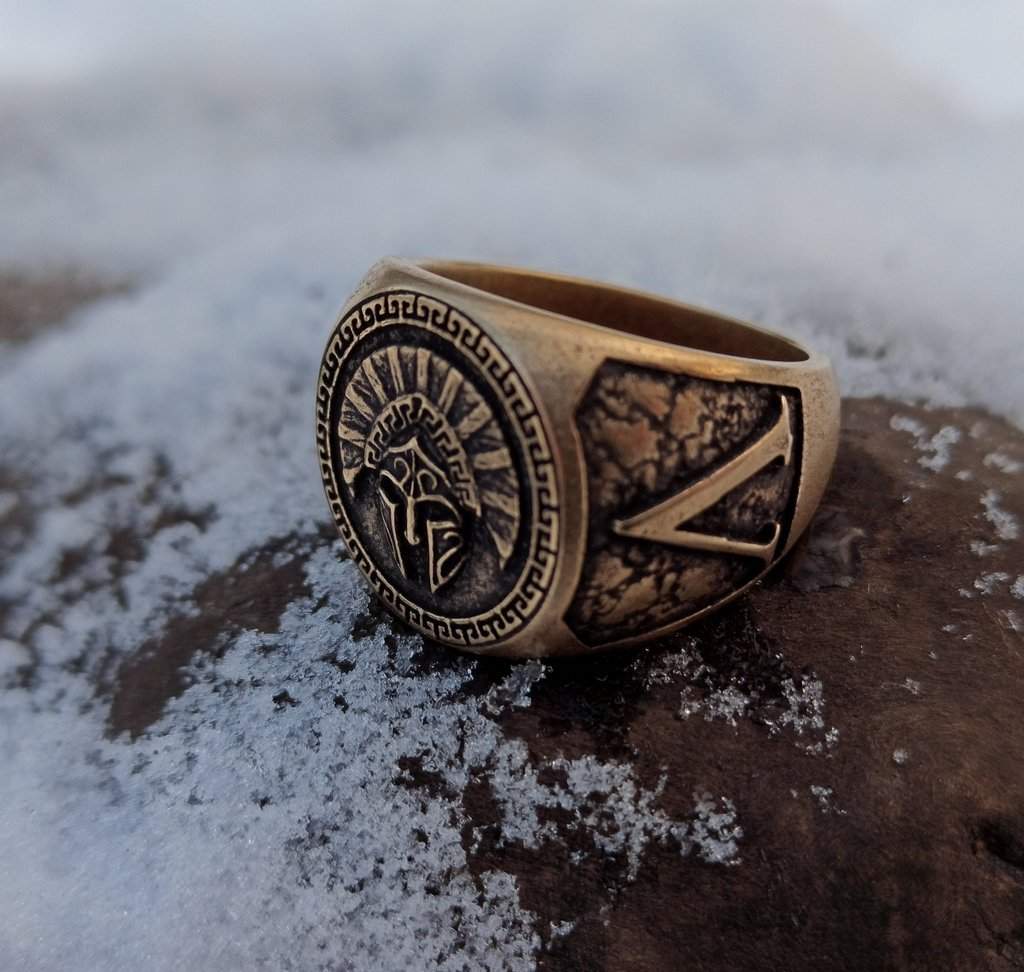 Spartan warrior helmet bronze ring   