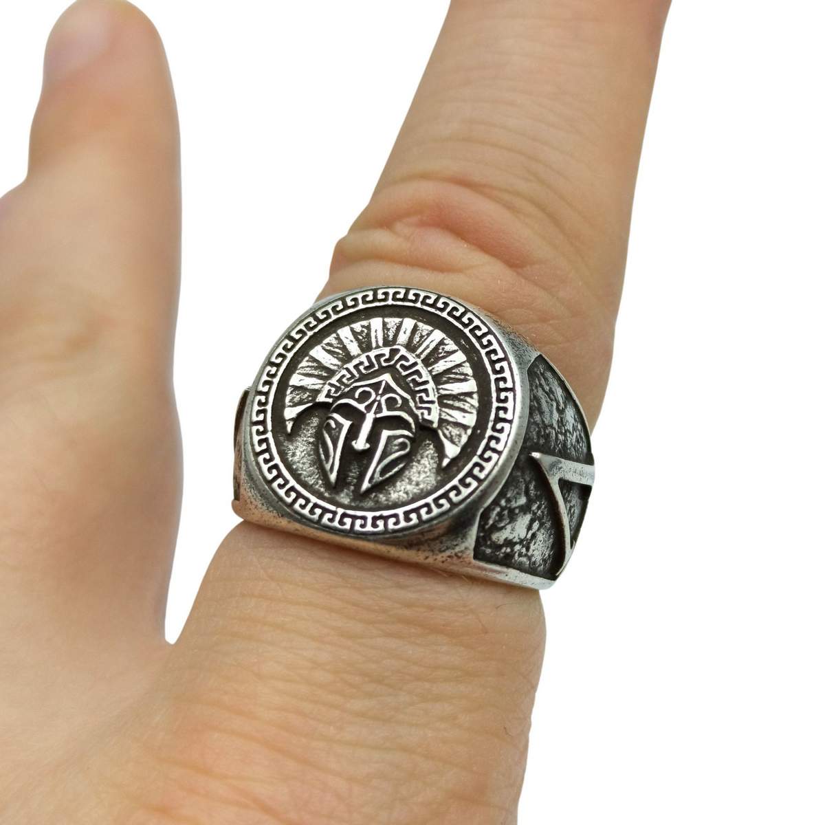 Spartan warrior helmet bronze ring   