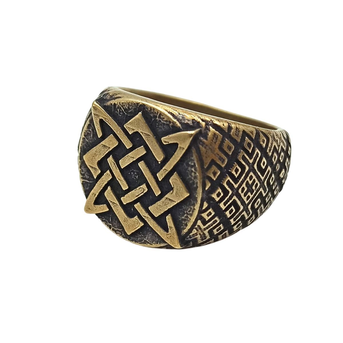 Svarog symbol ring 6 US Bronze with patina