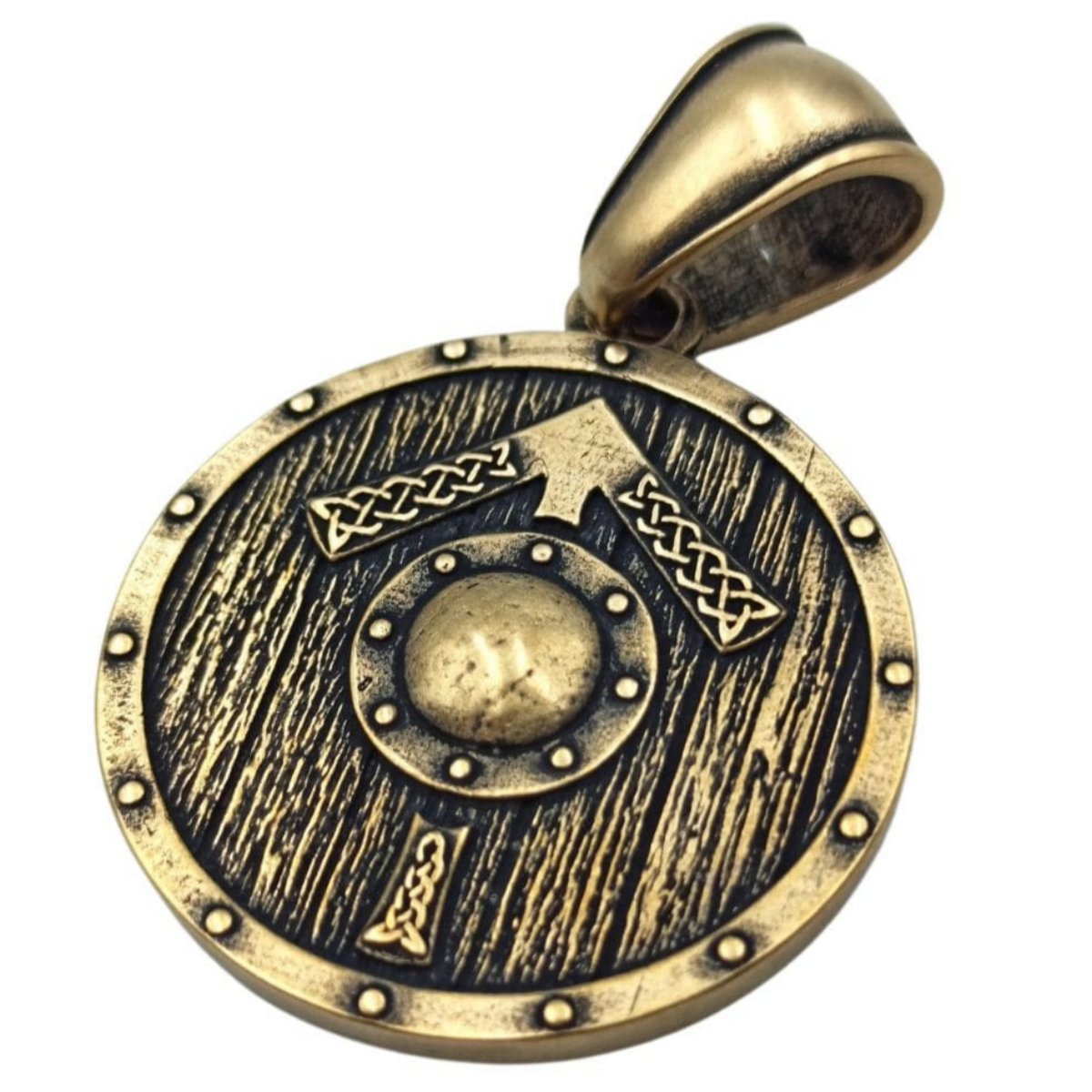 Tyr rune on Viking shield pendant Bronze