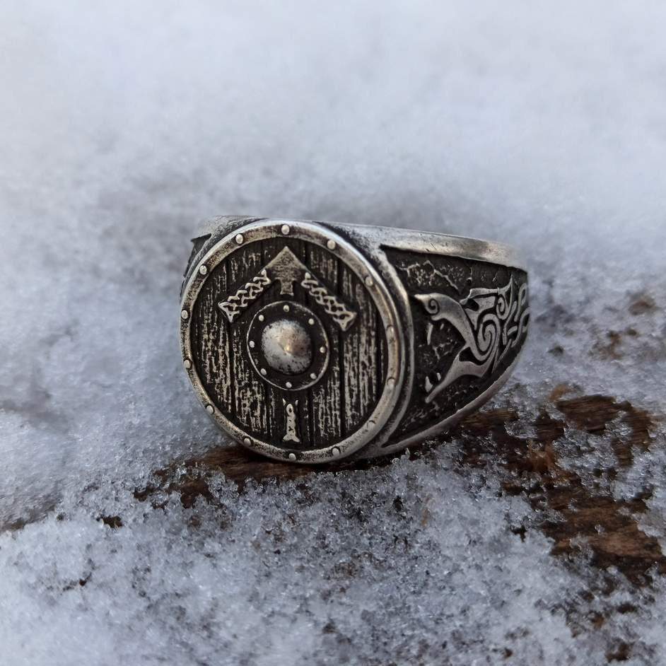 Tiwaz rune shield ring from bronze   