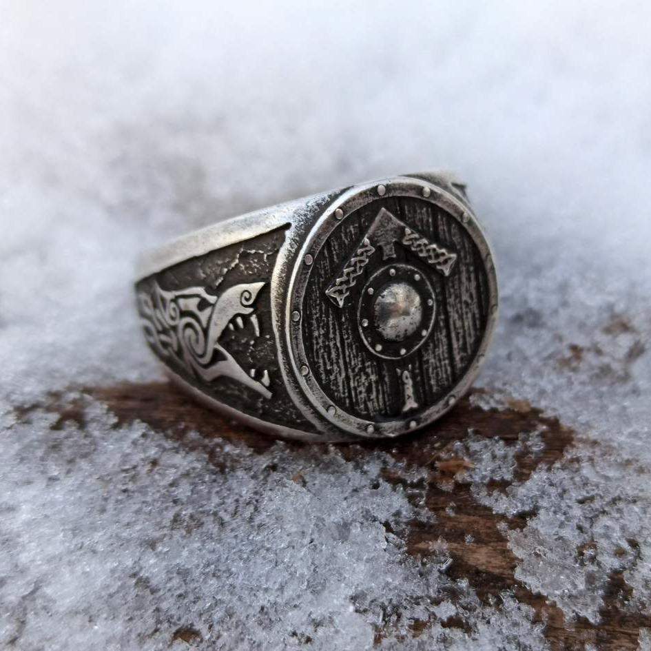 Tiwaz rune shield ring from bronze   