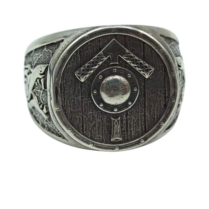 Tiwaz rune on viking shield signet silver ring   