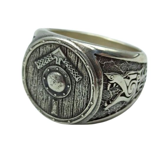 Tiwaz rune on viking shield signet silver ring 6 US/CA  