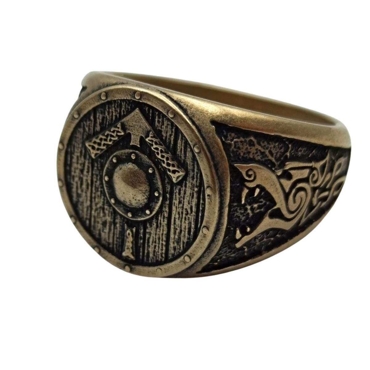 Tiwaz rune shield ring 6 US Bronze with patina
