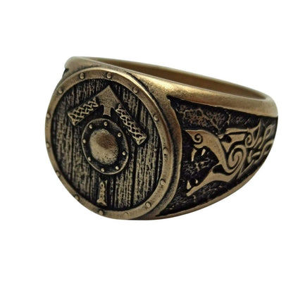 Tiwaz rune shield ring from bronze 6 US Bronze with patina 