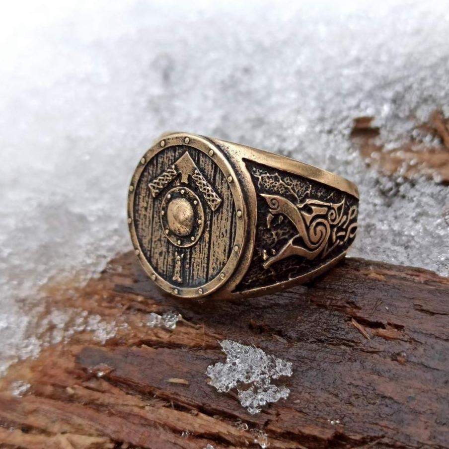 Tiwaz rune shield ring from bronze   