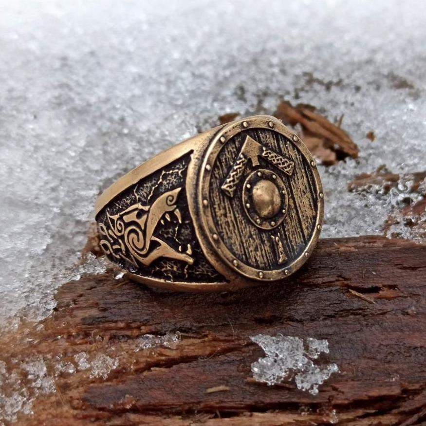 Tiwaz rune shield ring from bronze   