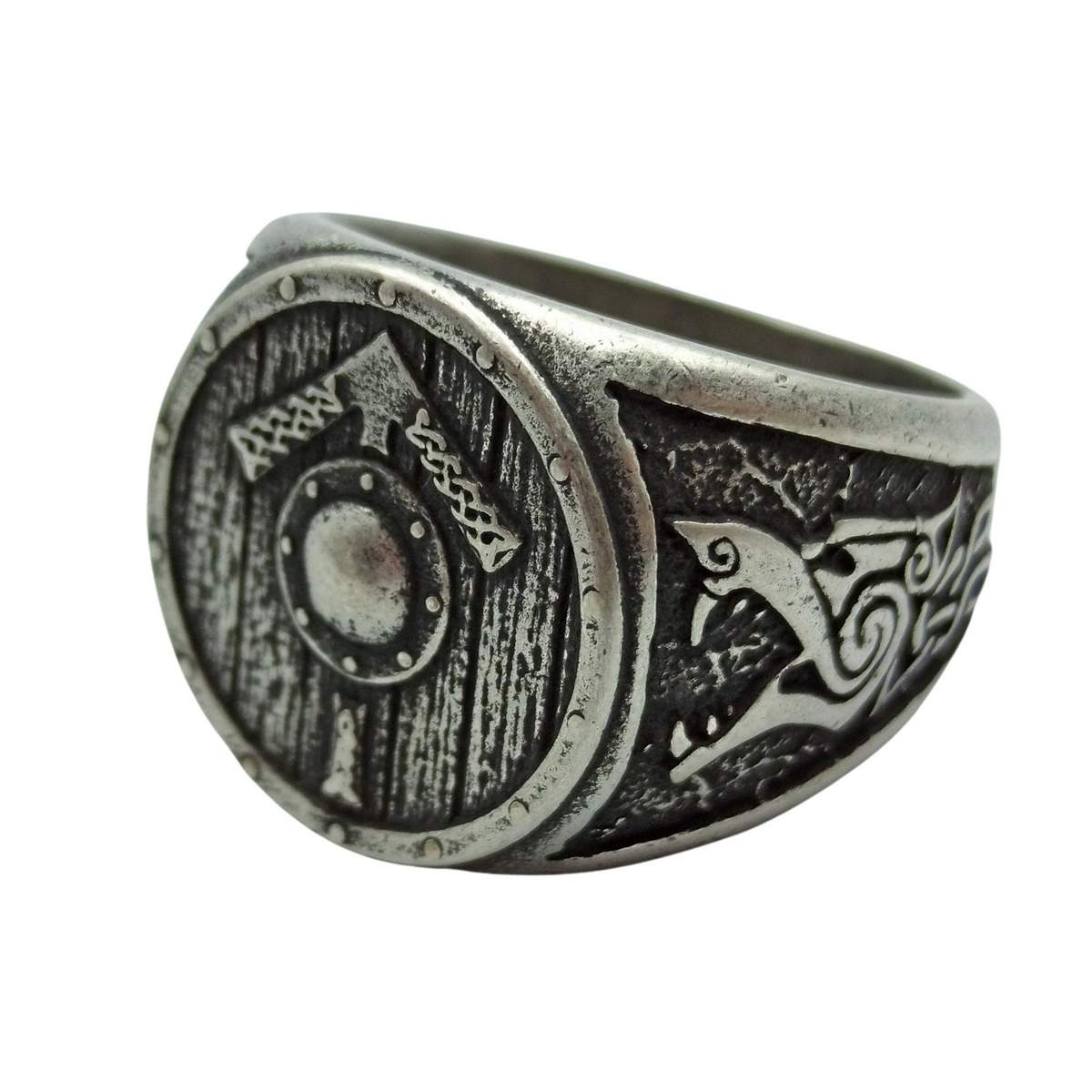 Tiwaz rune shield ring from bronze 6 US Silver plating 