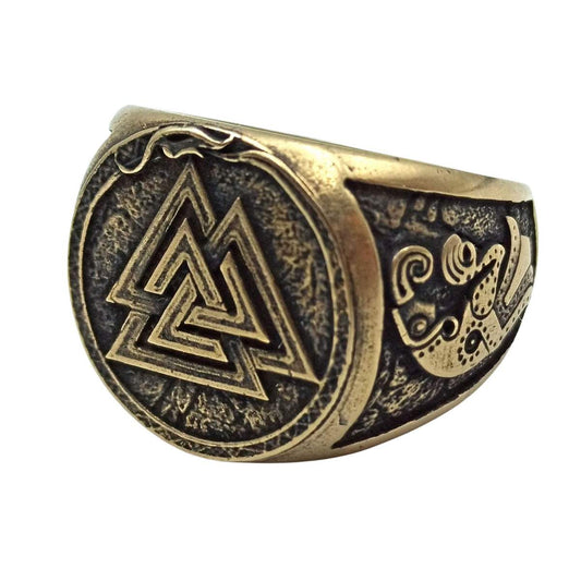 Valknut Symbol germanic raven bronze ring   