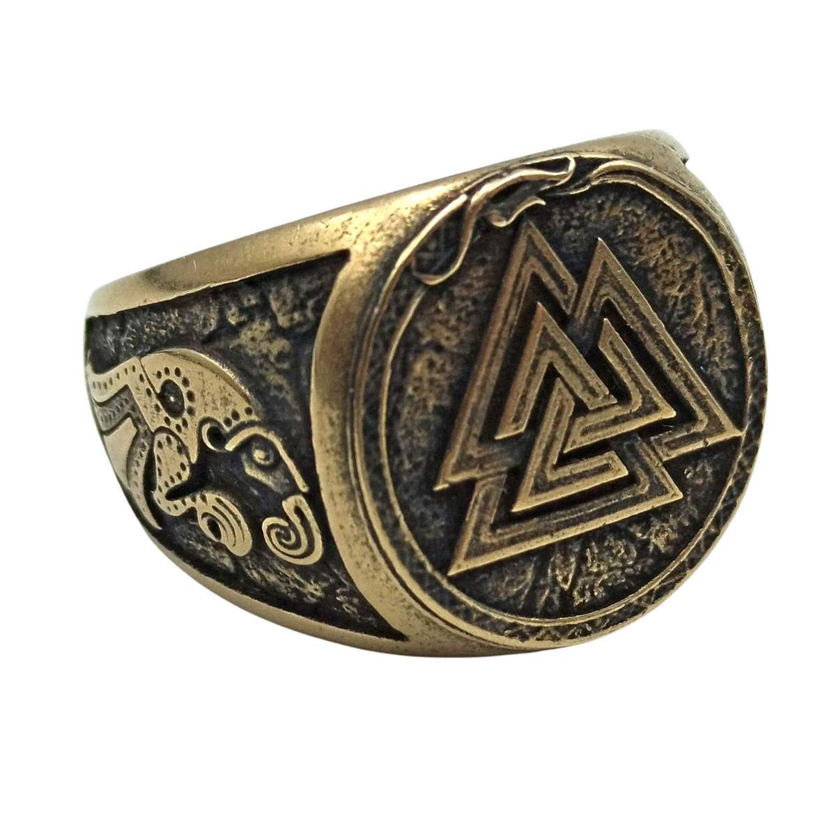 Valknut Symbol germanic raven ring 6 US Bronze with patina
