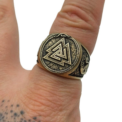 Valknut Symbol germanic raven bronze ring   