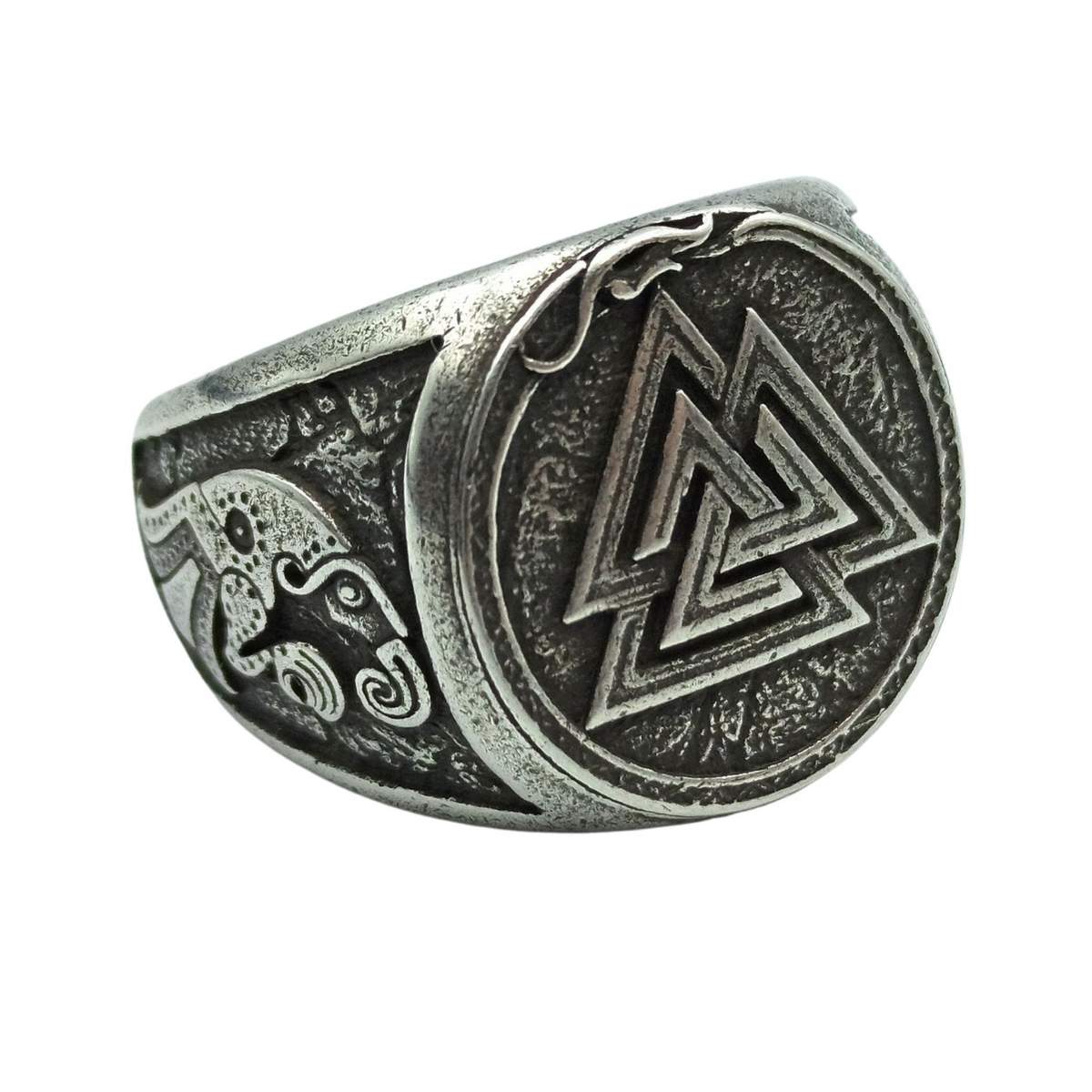 Valknut Symbol germanic raven ring 6 US Silver plating