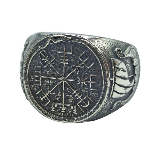 Vegvisir with Drakkar silver signet ring
