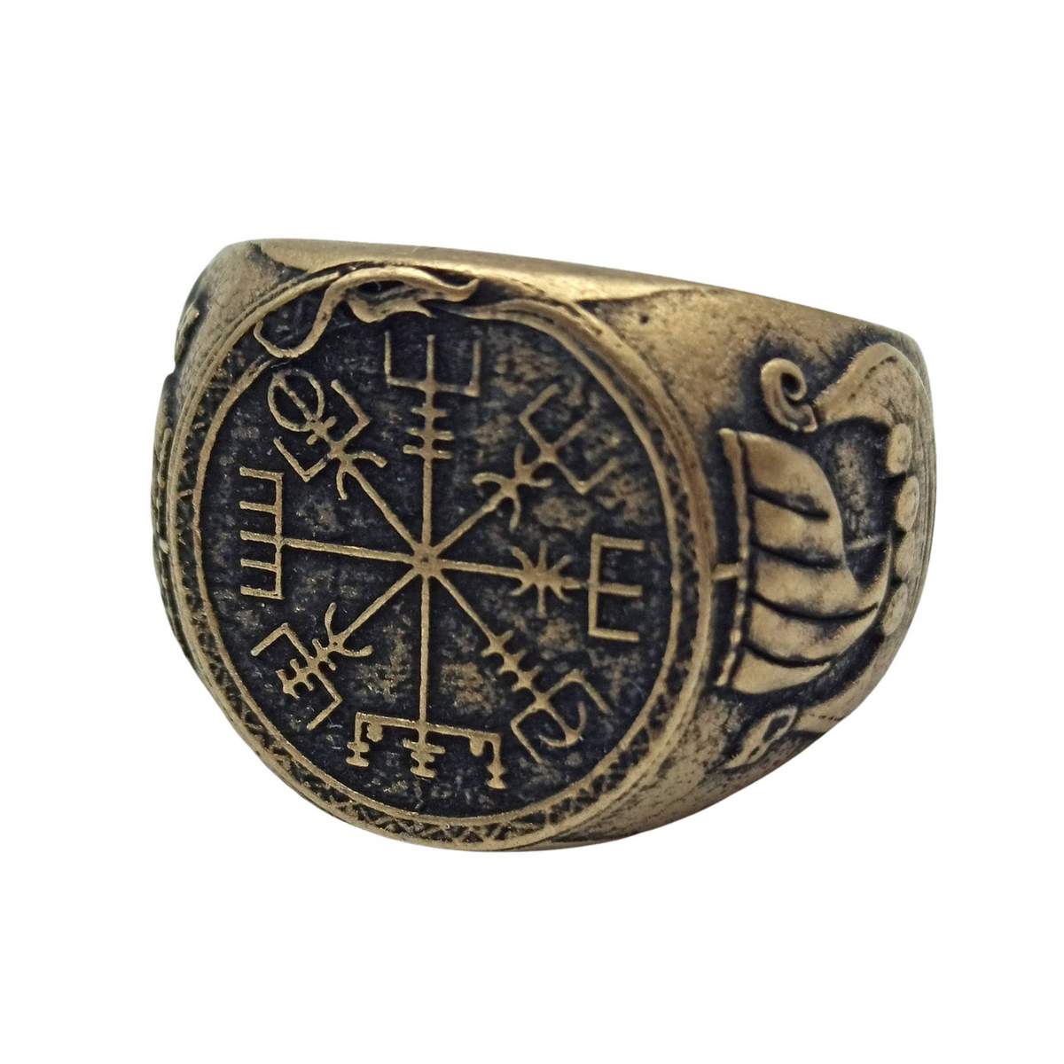 Vegvisir with Drakkar ring 6 US Bronze with patina