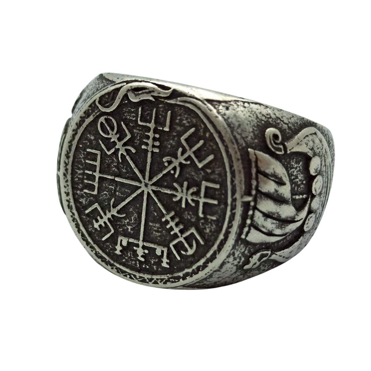 Vegvisir with Drakkar ring 6 US Silver plating