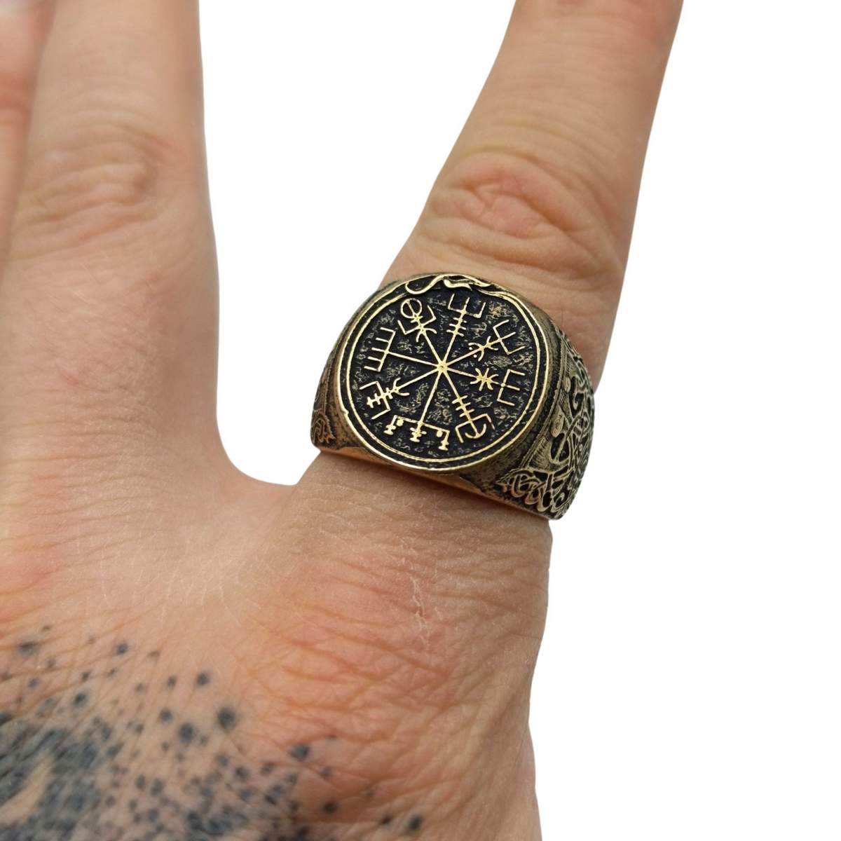 Viking compass signet ring