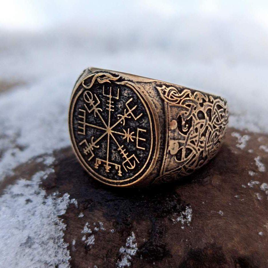 Viking compass signet ring