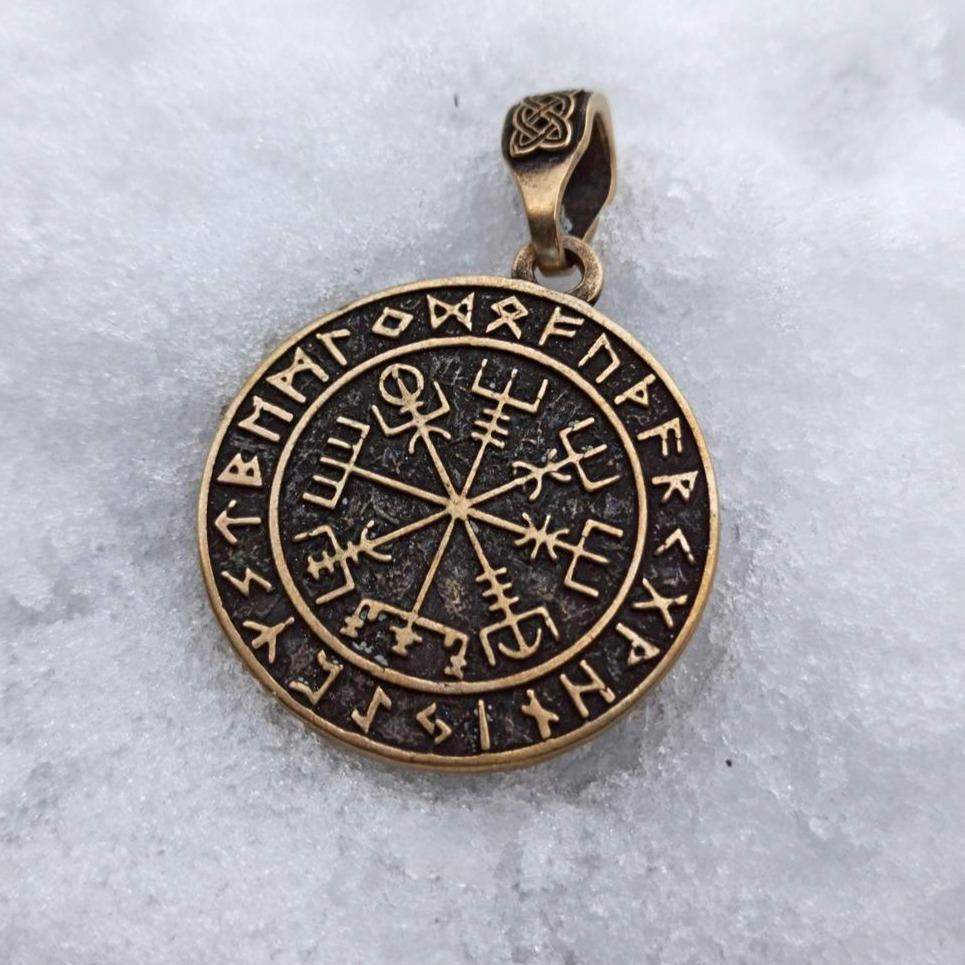 Vegvisir in circle of Elder Futhark runes pendant