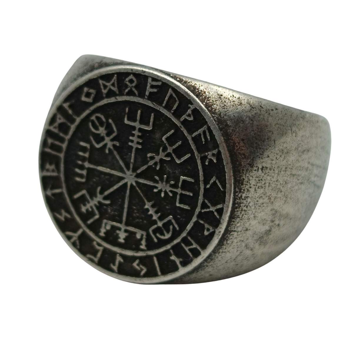 Vegvisir in Elder Futhark circle ring 6 US Silver plating
