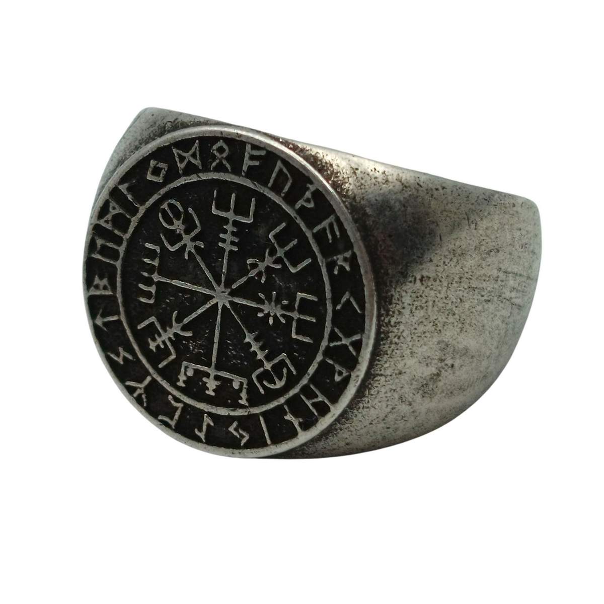 Vegvisir in Elder Futhark circle ring