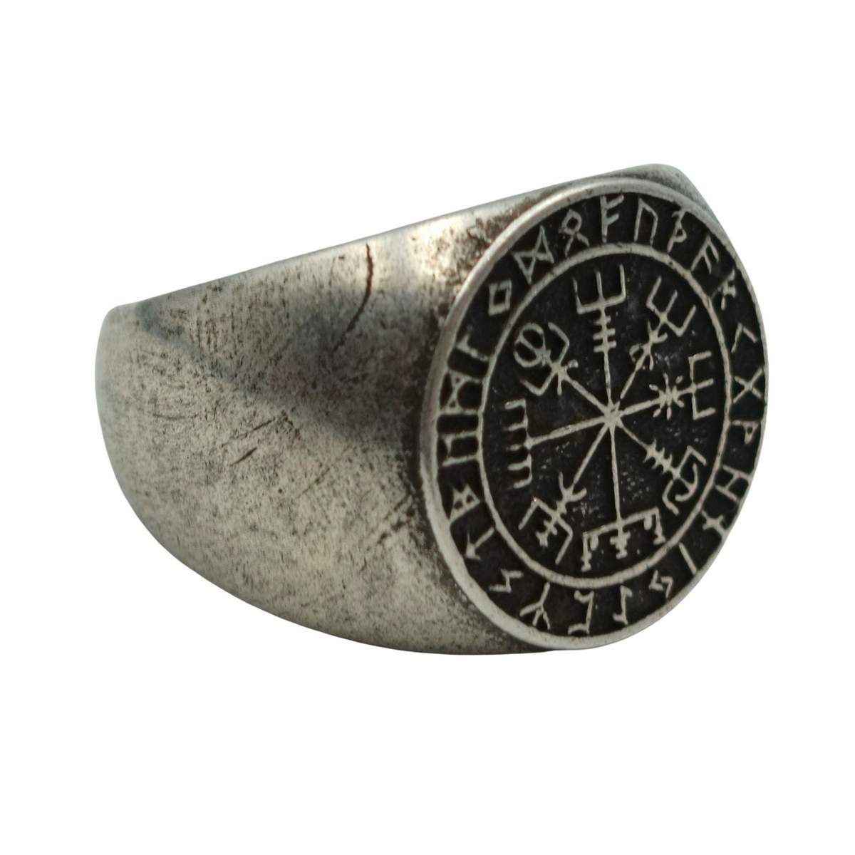 Vegvisir in Elder Futhark circle ring