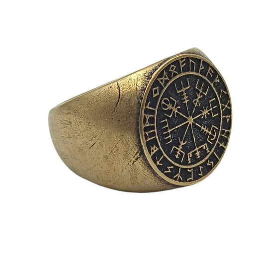 Vegvisir in Elder Futhark circle ring
