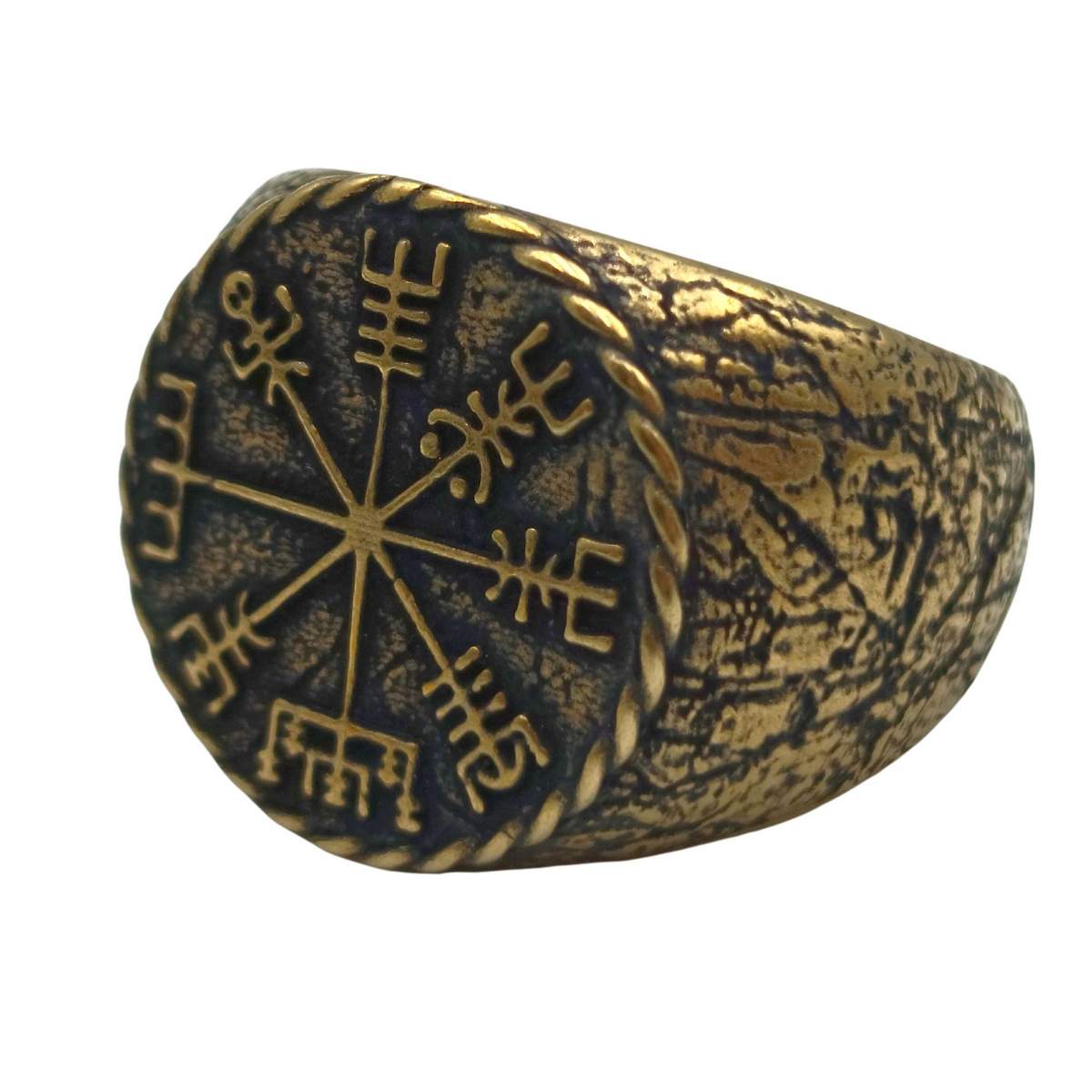 Vegvisir ring Viking compass 6 US Bronze with patina