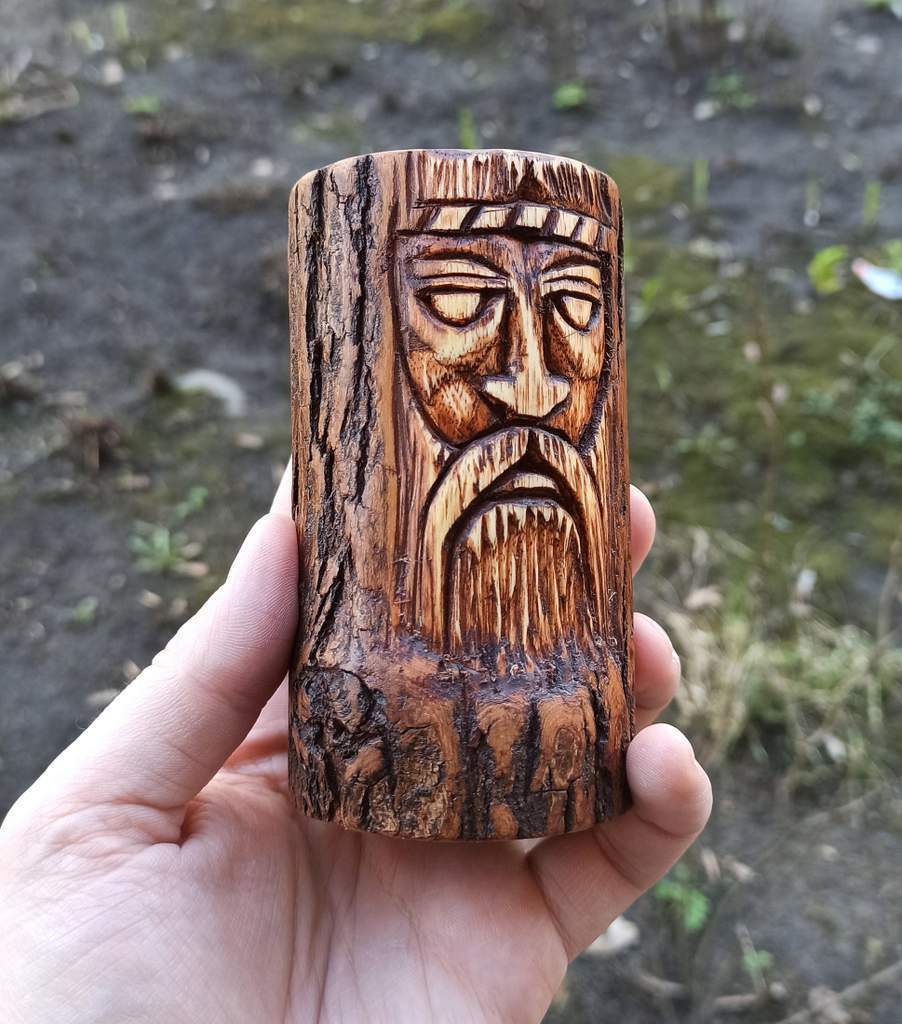 Veles wooden statue - altar candle holder